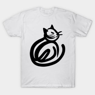 Stick figure cat in black ink T-Shirt